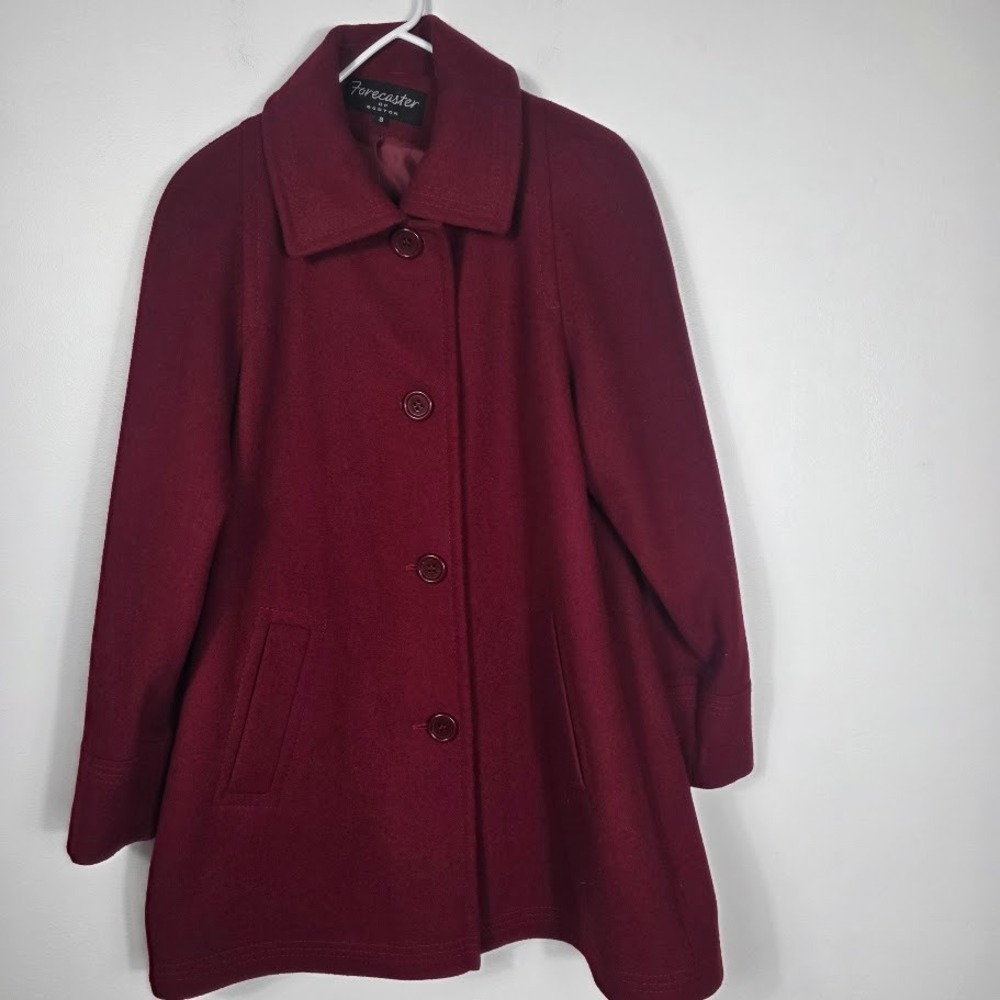 Forecaster Womens Burgundy‎ Wool Blend Button Front Coat Size Large